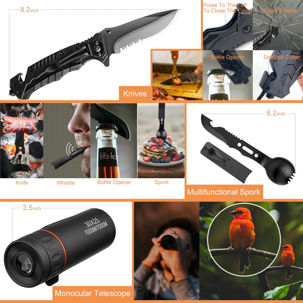 Ximiloor open case overview displaying organized 34-in-1 survival tools for quick access