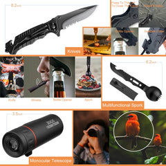 Ximiloor open case overview displaying organized 34-in-1 survival tools for quick access
