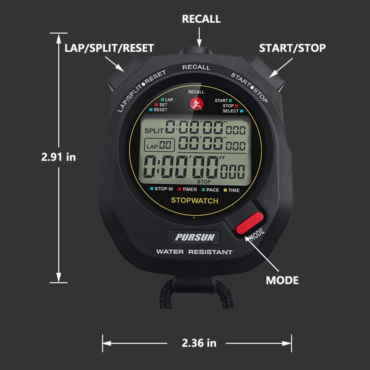 xinko stopwatch close-up of responsive buttons for fast split control