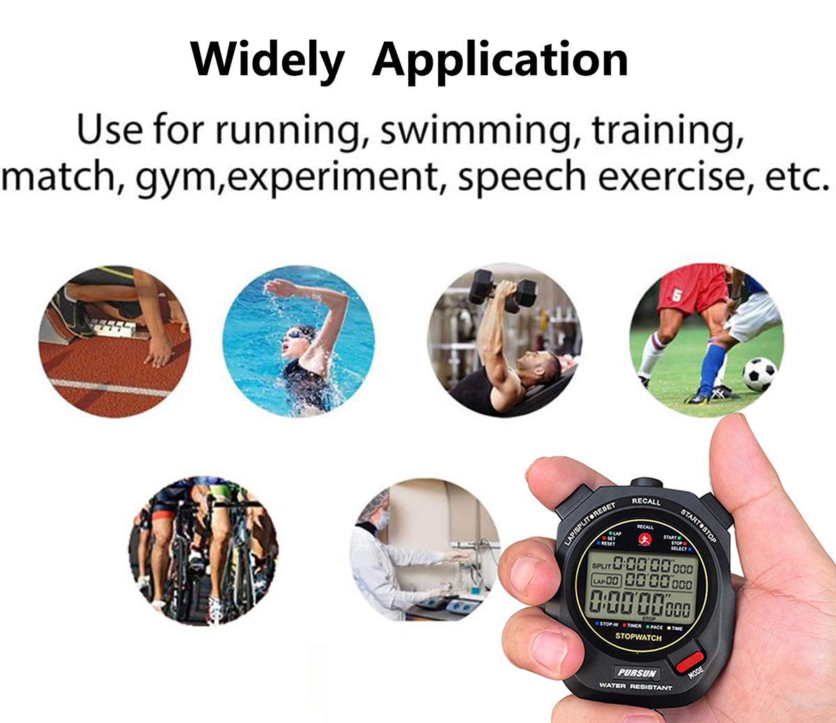 xinko stopwatch in coach's hand timing athletes with clear, accurate readout