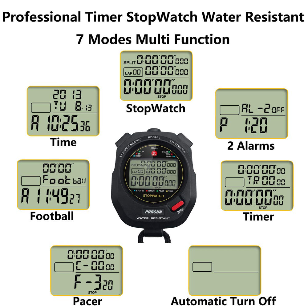 xinko stopwatch three-row screen visible for simultaneous time, lap, split viewing