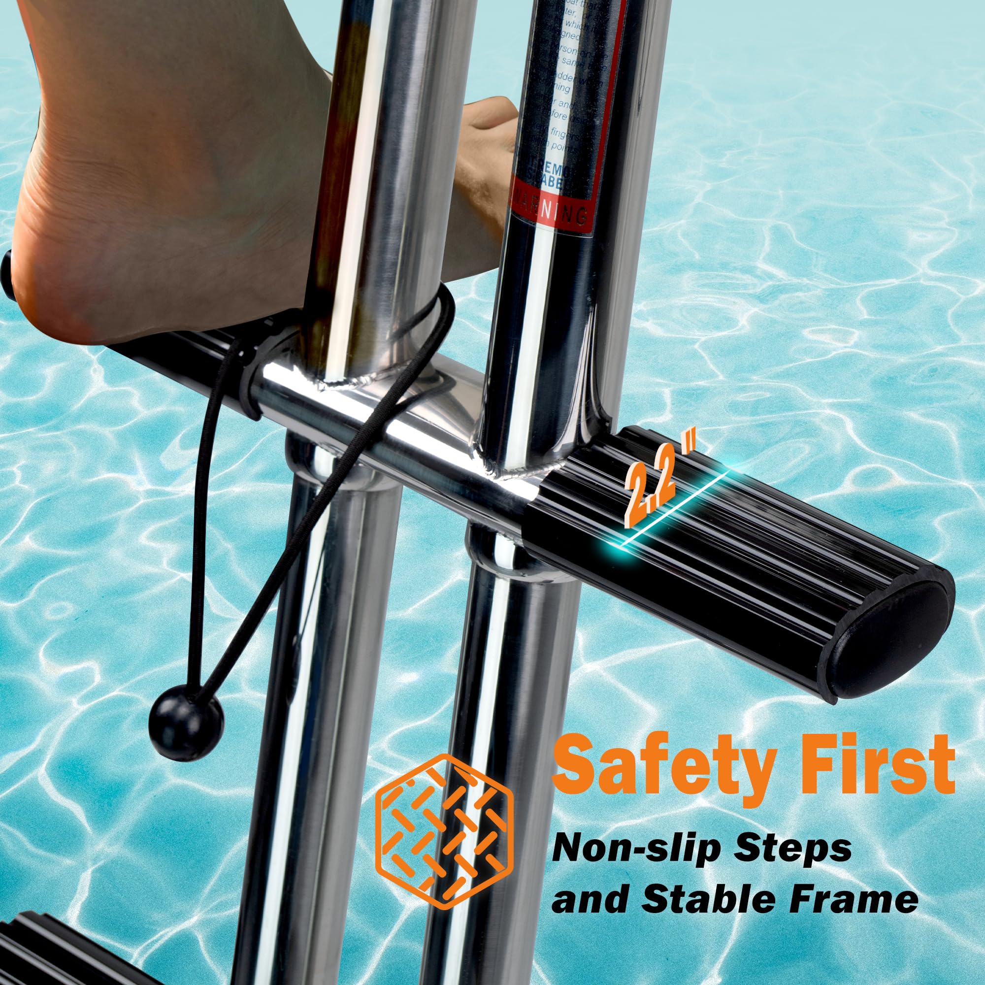XinKunmarine folded ladder stowed to save deck space showing compact storage benefit