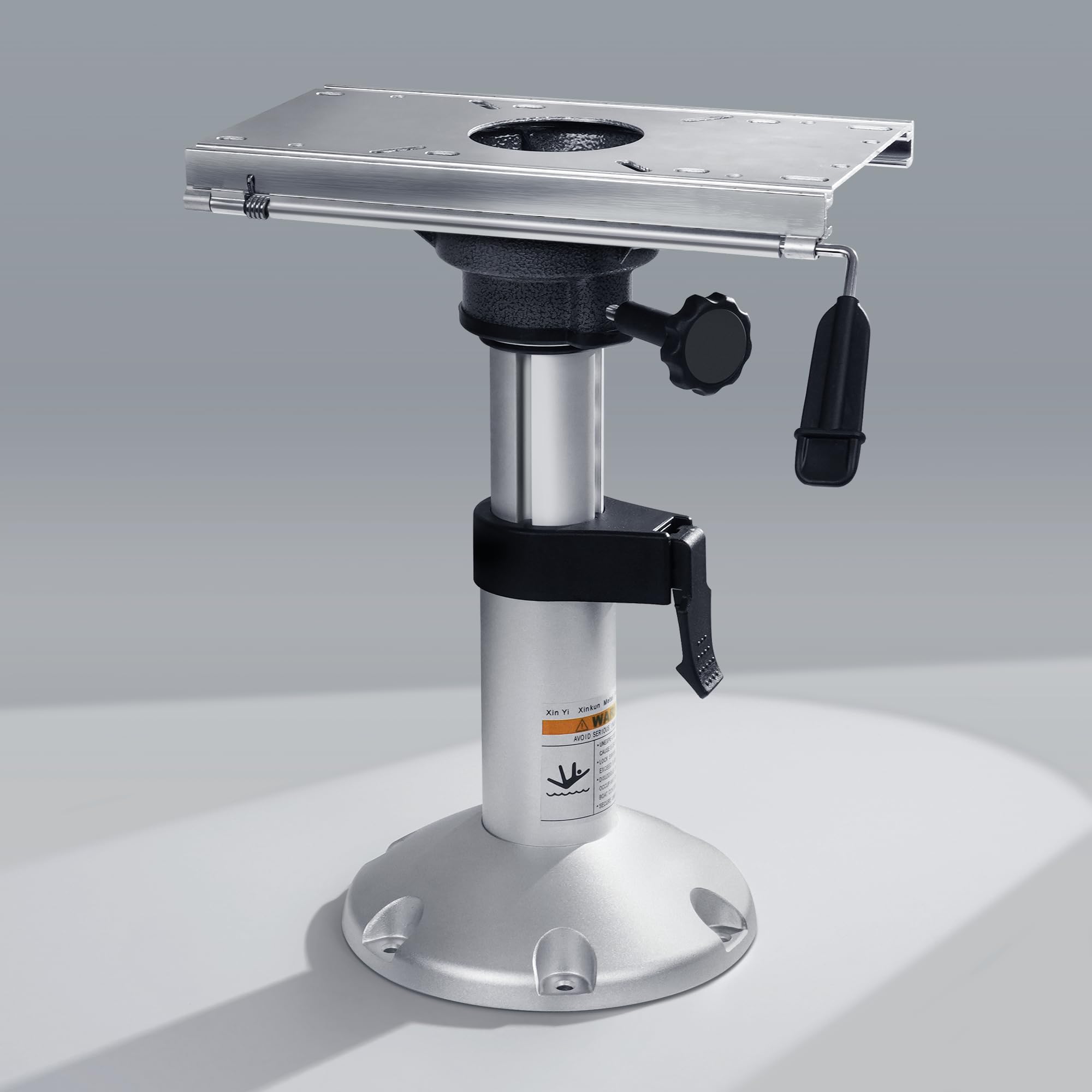 XinKunmarine pedestal front view showing mounting plate and secure fit benefit