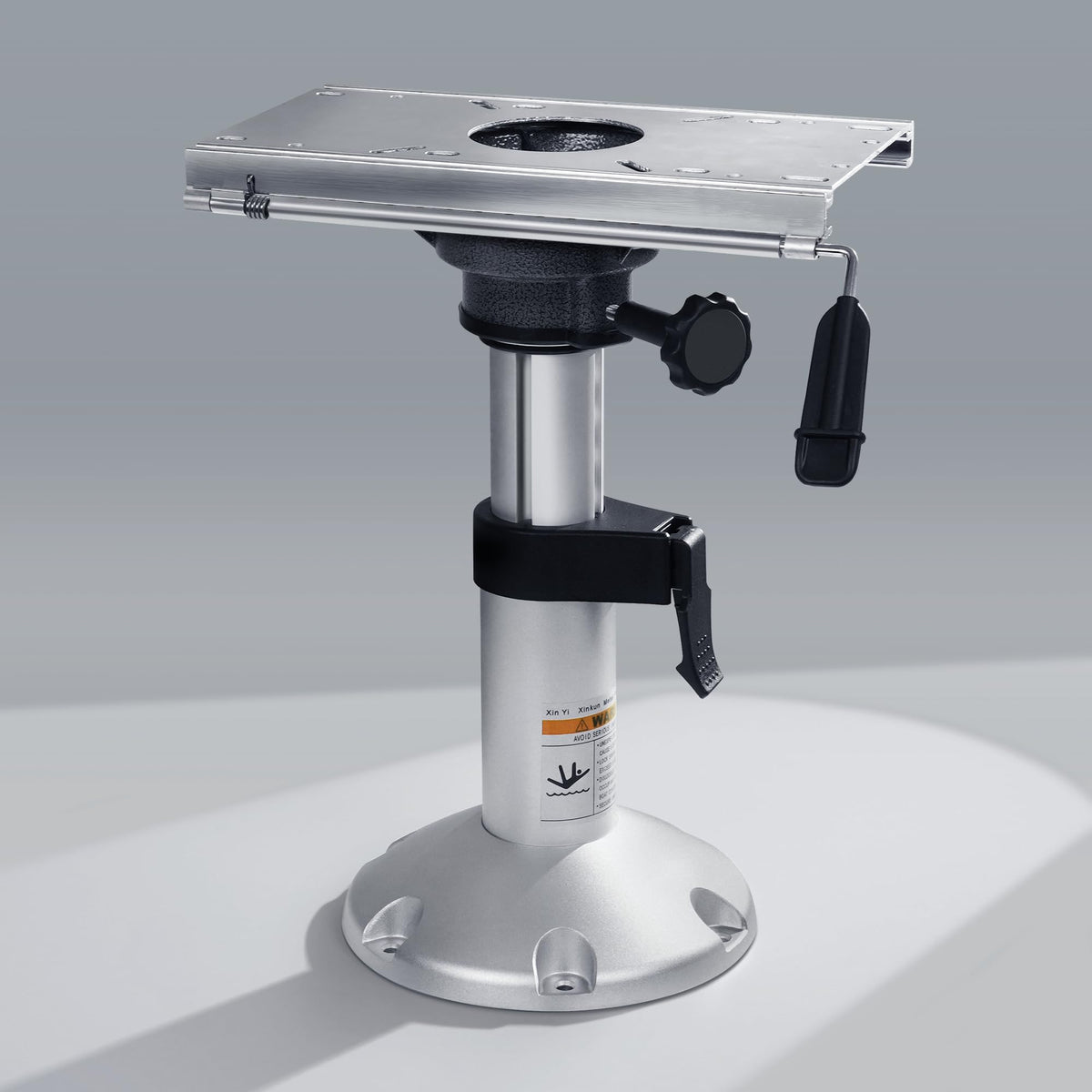 XinKunmarine pedestal front view showing mounting plate and secure fit benefit