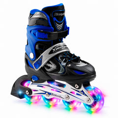 XINO SPORTS front view of blue skates showing fit and structure for easy learning