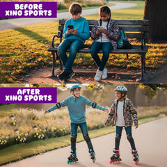 Xino Sports LED wheels lit in motion improving visibility and making skating fun