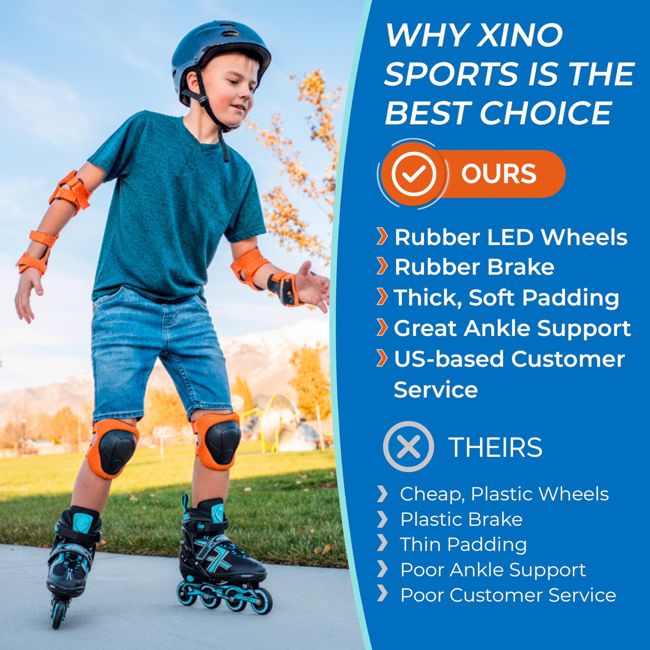 Xino Sports side profile highlighting wheel alignment and sturdy shell for balance