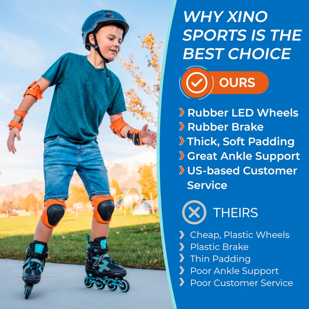 Xino Sports side profile highlighting wheel alignment and sturdy shell for balance