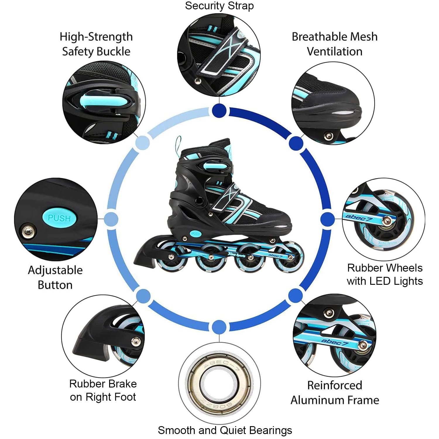 Xino Sports size comparison photo showing range coverage and value as kids grow