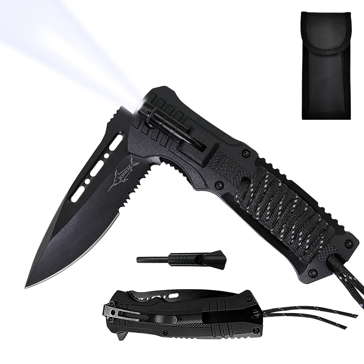 XIPHIAS front view closed showing compact carry and pocket clip for convenience