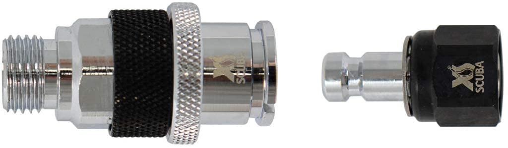 XS Scuba brass quick-disconnect front view showing secure connection and durable finish