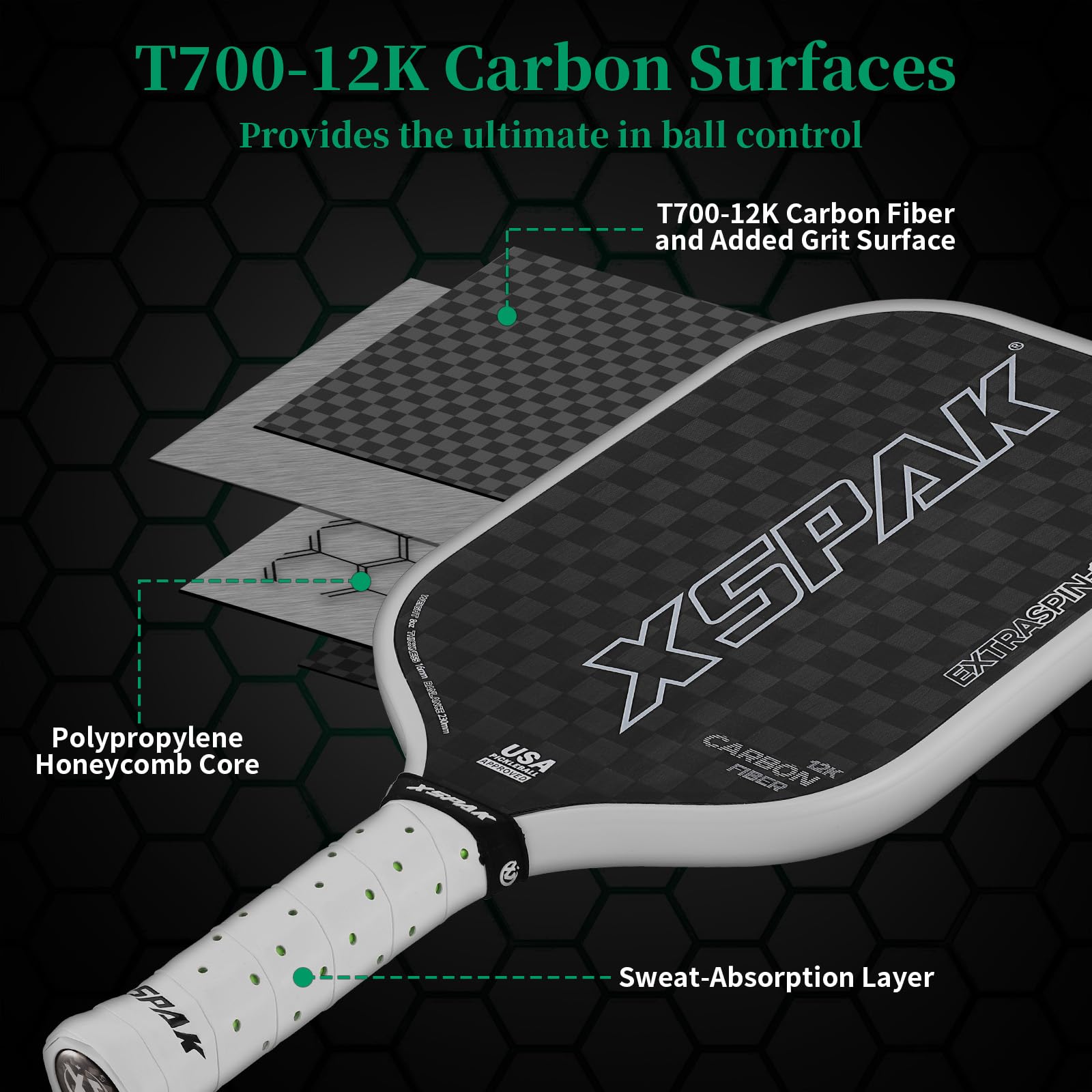 XS XSPAK paddle edge PCM polymer detail demonstrating reduced vibration to hand