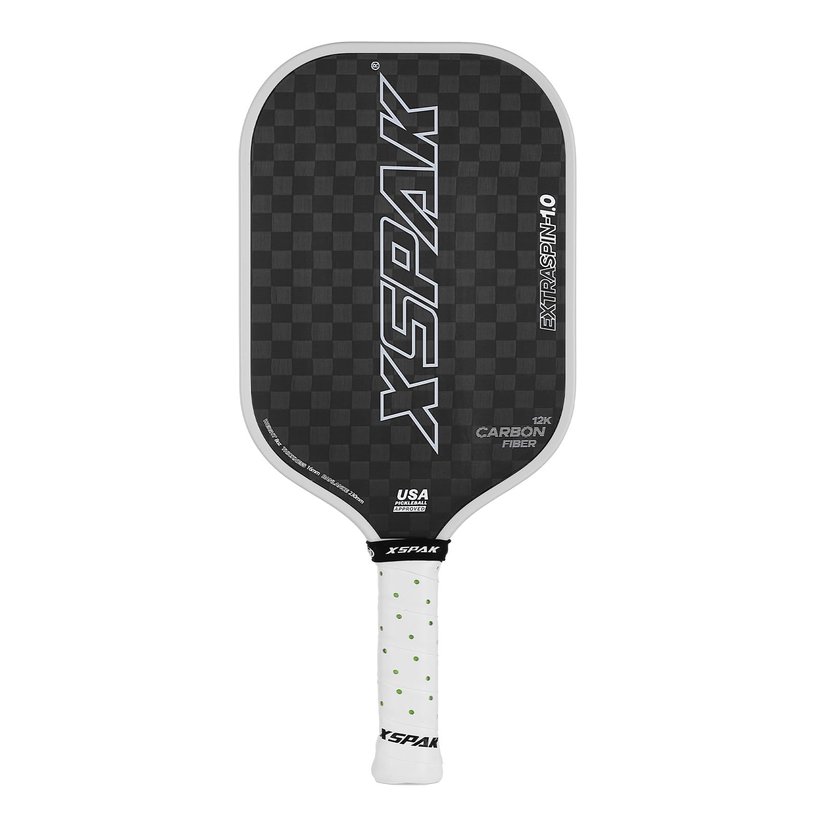 XS XSPAK paddle front face showing tournament-ready carbon surface and control