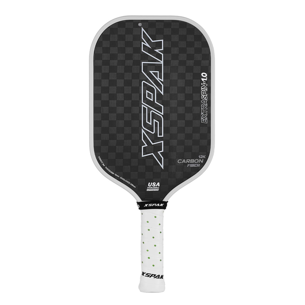 XS XSPAK paddle front face showing tournament-ready carbon surface and control