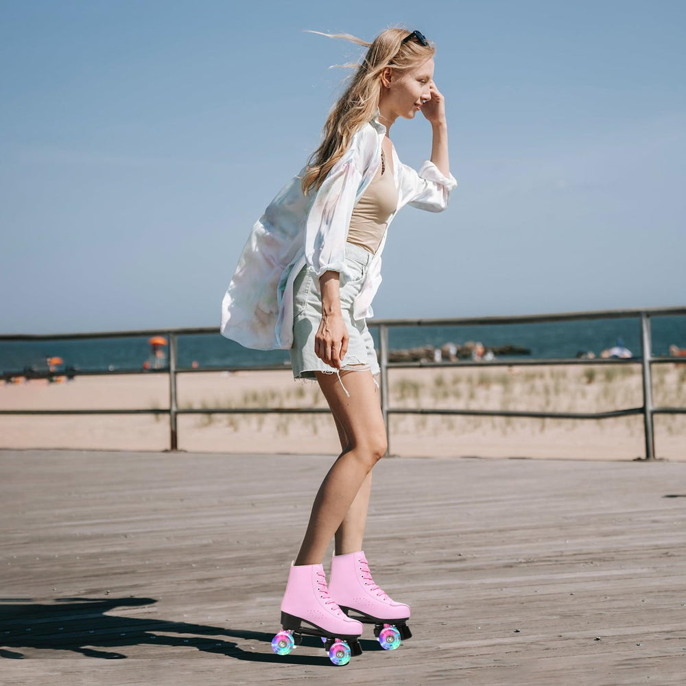 XUDREZ skates next to ruler showing size and scale for accurate fitting