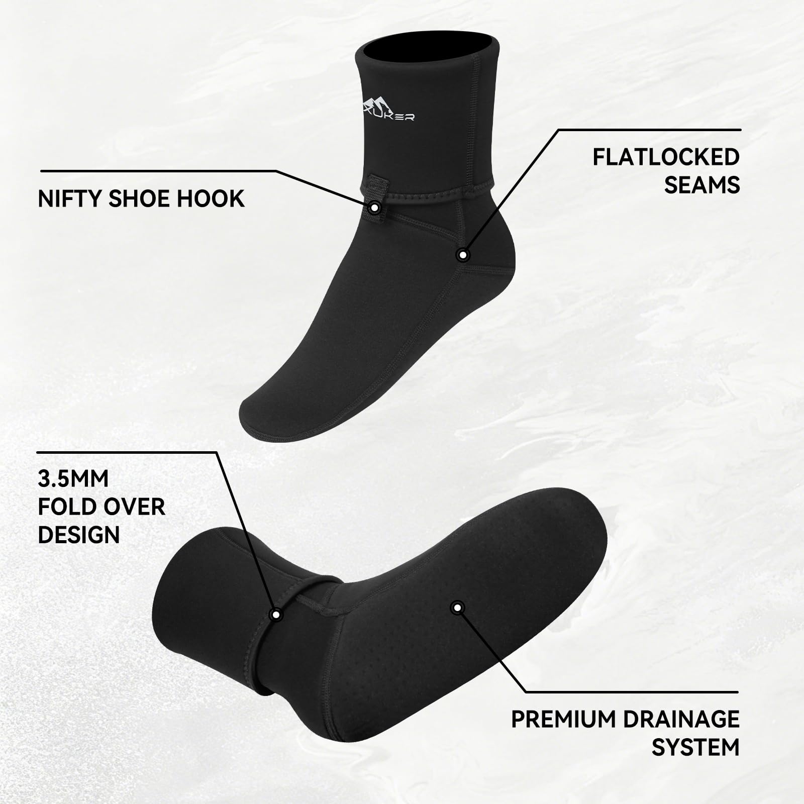 XUKER boot clip and fold‑over cuff detail keeping debris out and secure fit