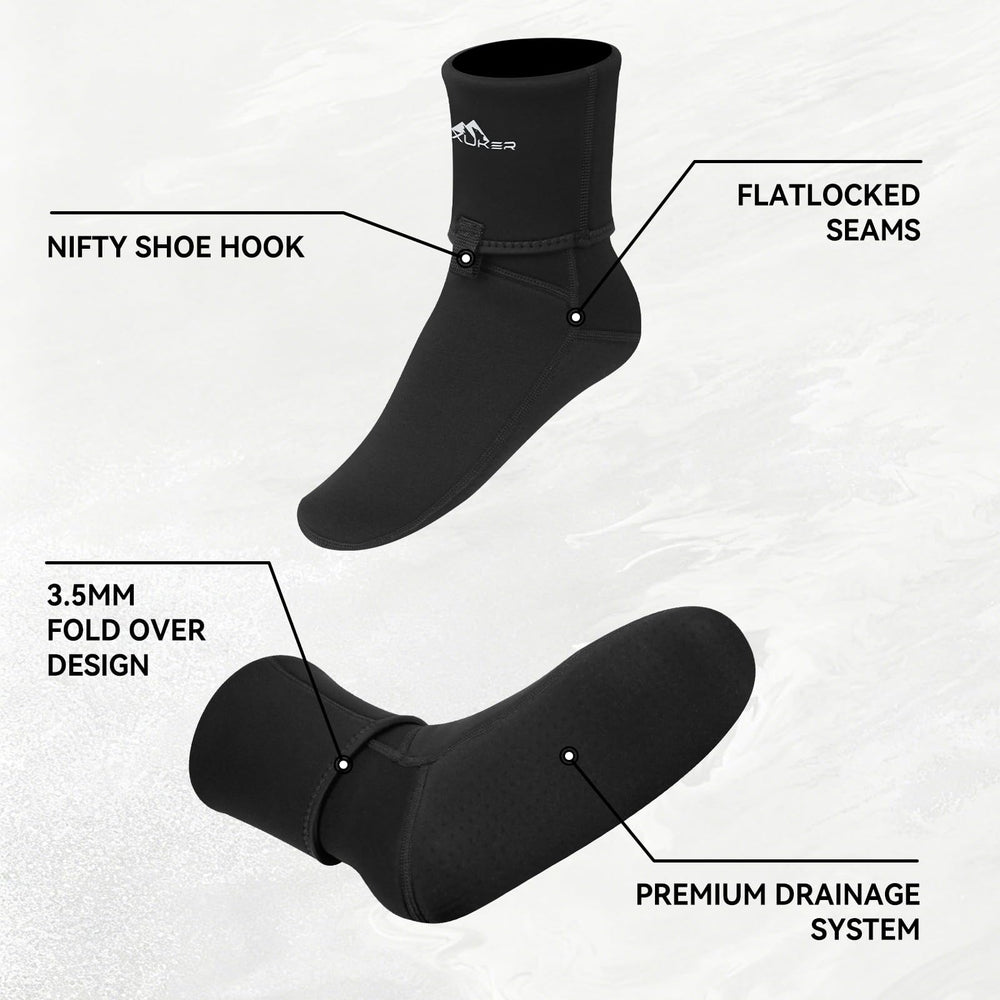 XUKER boot clip and fold‑over cuff detail keeping debris out and secure fit