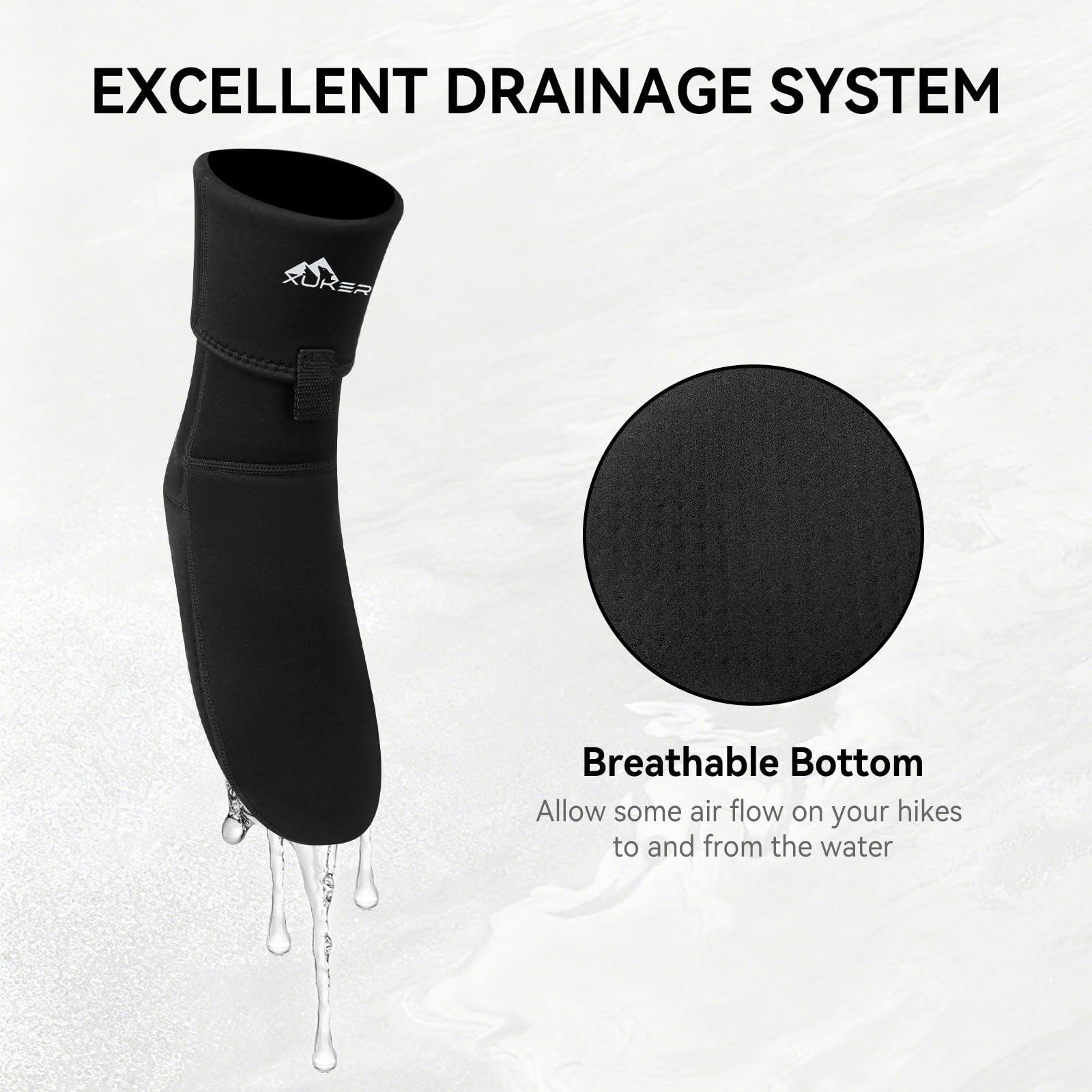 XUKER wading socks worn during river wading showing fast drainage benefit