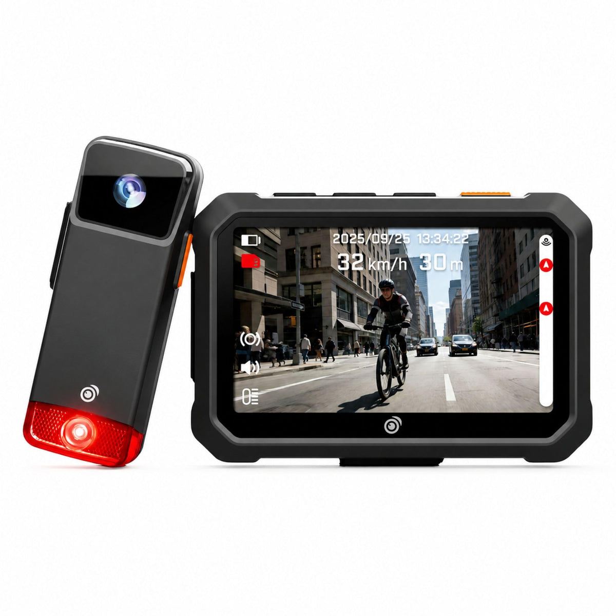 XYBERVU VeloScope front view showing display and integrated tail light for safer rear visibility