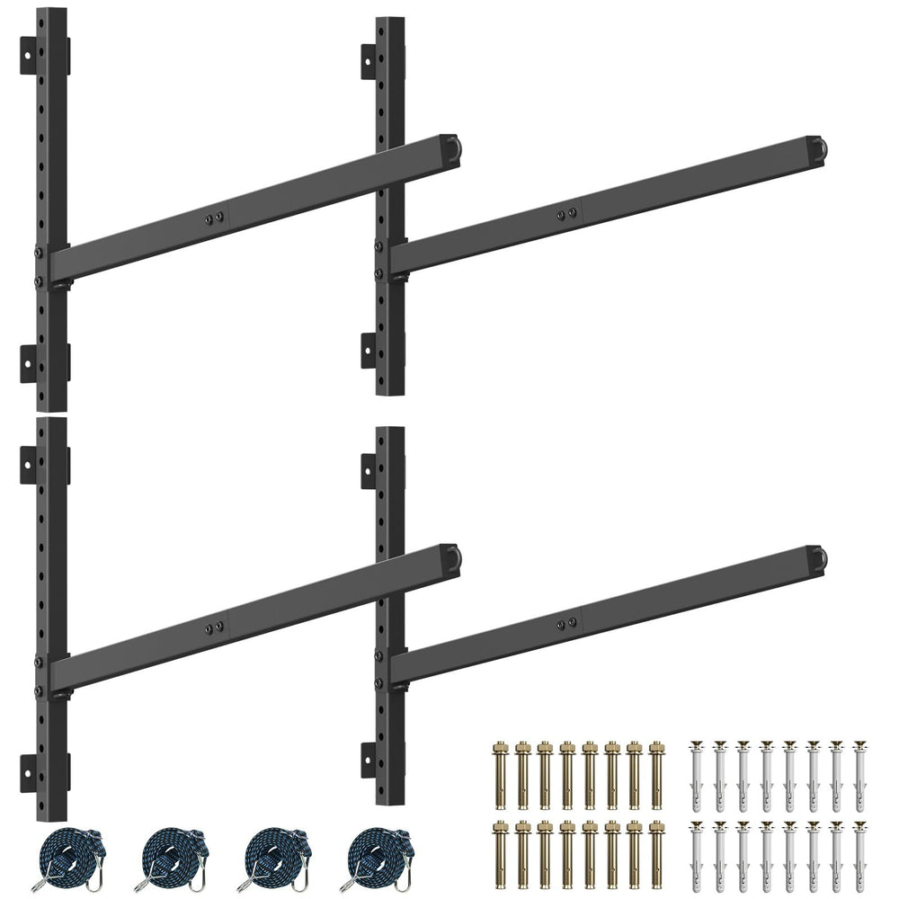 YAJONUE front view of wall-mounted kayak rack showing organized storage and reclaimed floor space