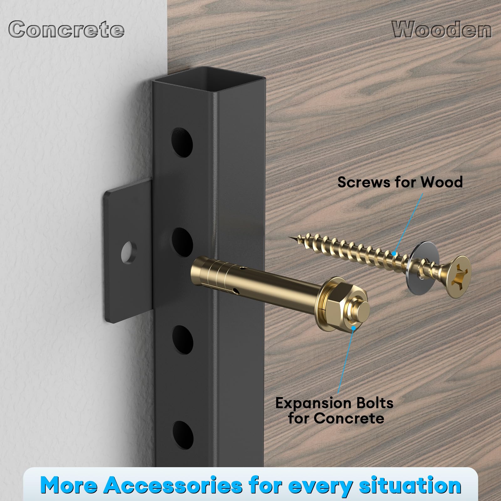 YAJONUE mounting hardware and anchor points for solid attachment to concrete or wood