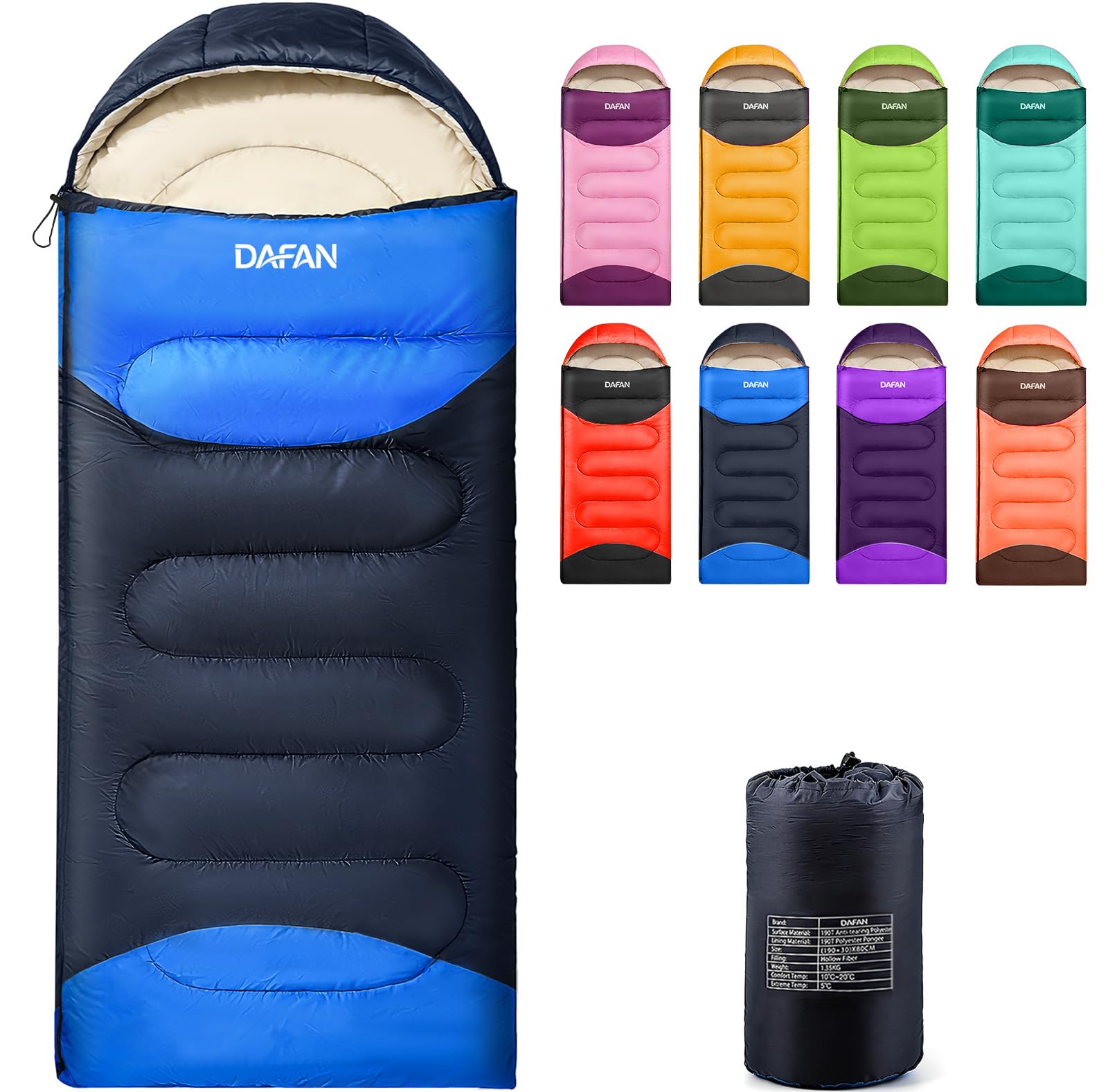 YANLIFY front view of sleeping bag showing full-length zipper and roomy design for comfort