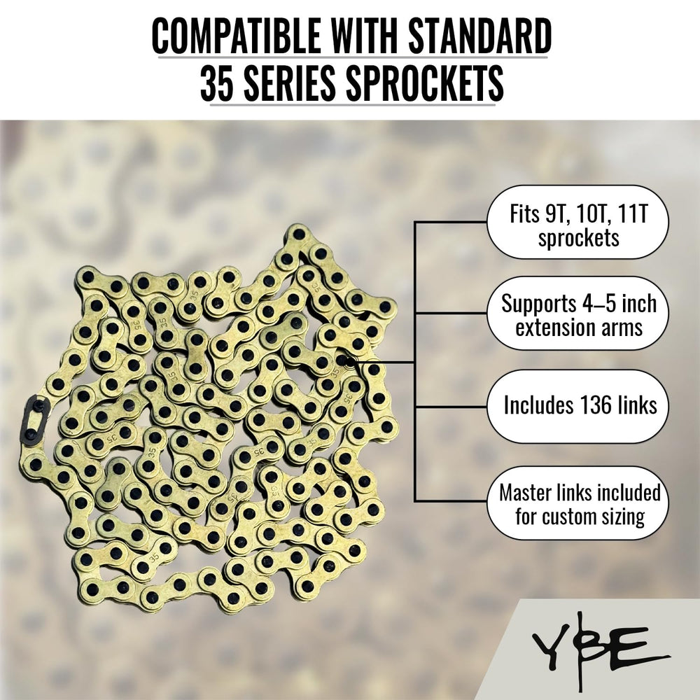 YBE Yelnats side profile of links illustrating prestretched construction and reduced break-in