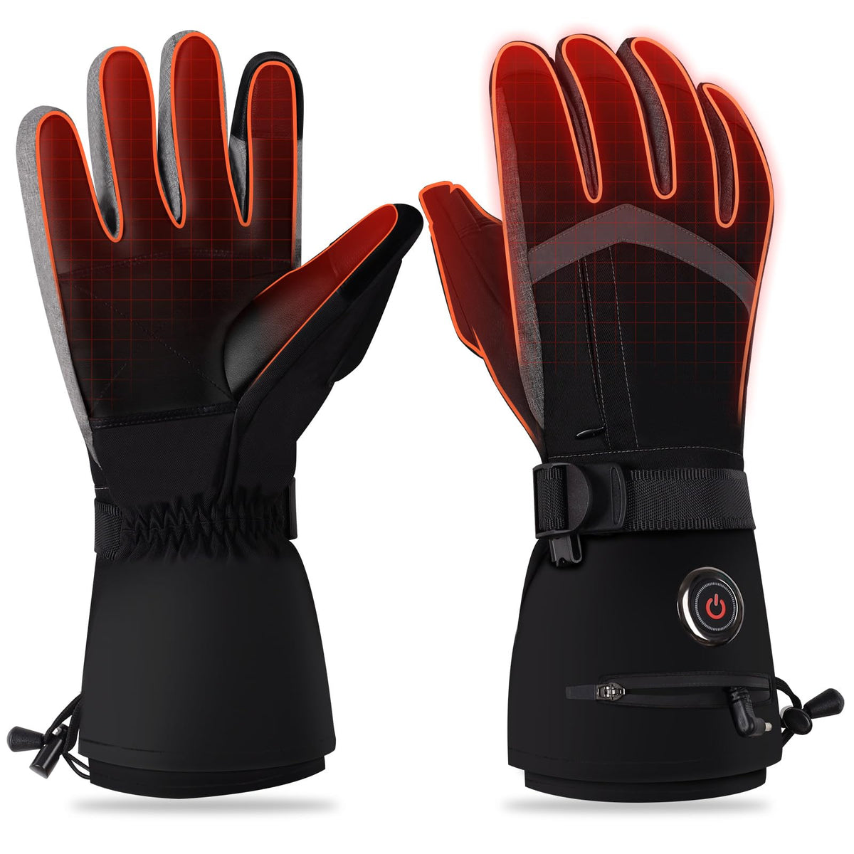 YBWLCLO front view of gloves showing waterproof shell and secure wrist strap