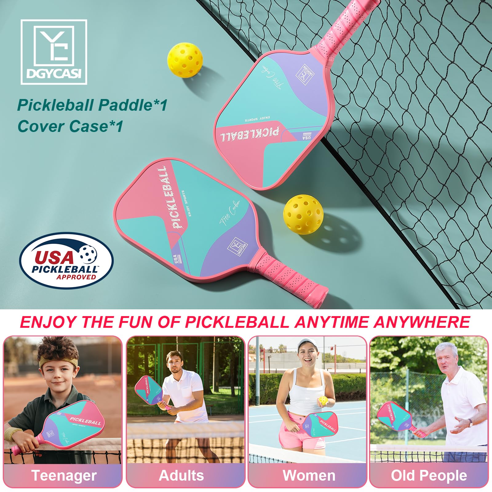 YC DGYCASI paddle lifestyle court shot showing tournament-ready confidence benefit