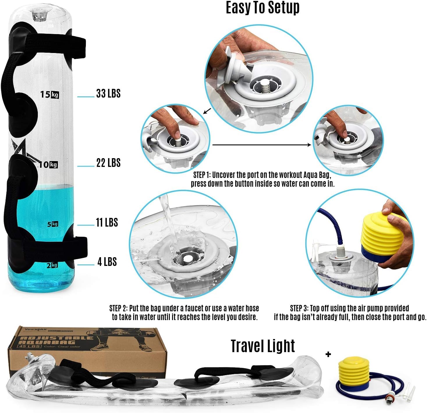 Yes4All aqua bag filled in use outdoors demonstrating dynamic resistance training