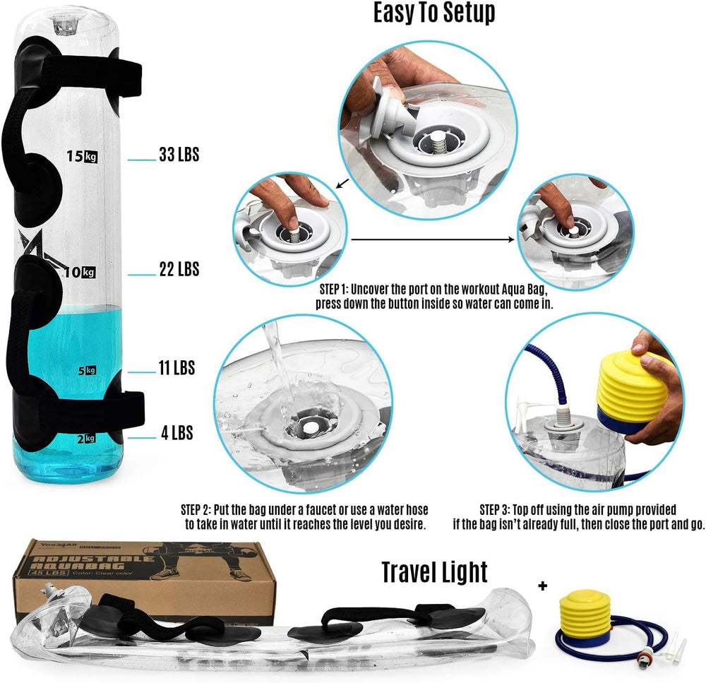 Yes4All aqua bag filled in use outdoors demonstrating dynamic resistance training