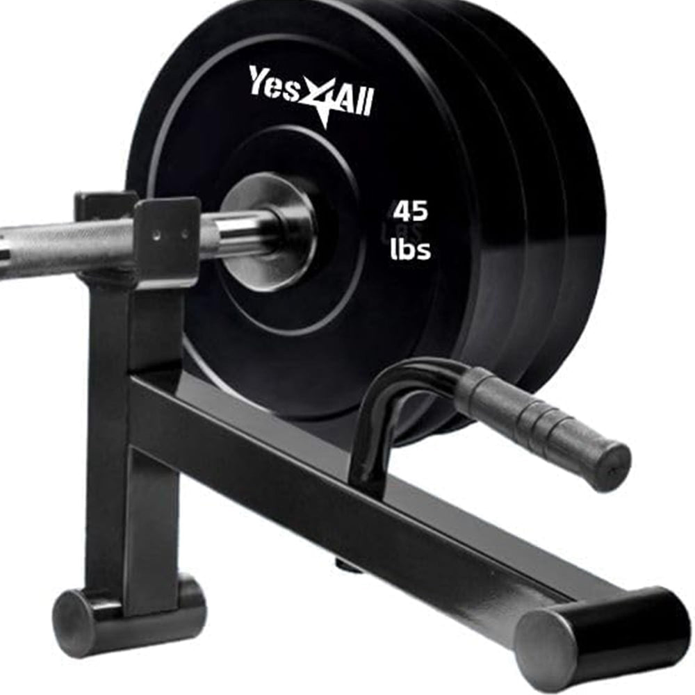 Yes4All jack lifting barbell while user slides weight plates on safely