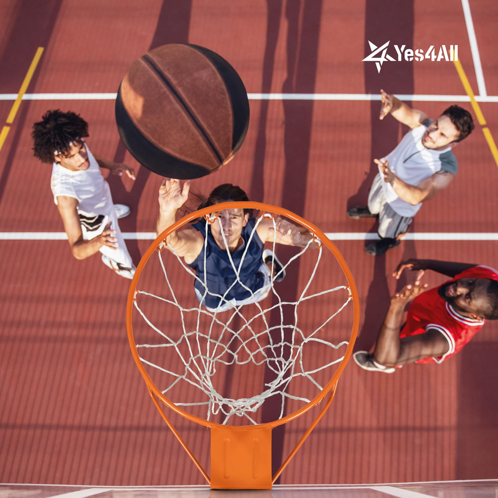 Yes4All gym-mounted rim in indoor setting highlighting organized play benefit