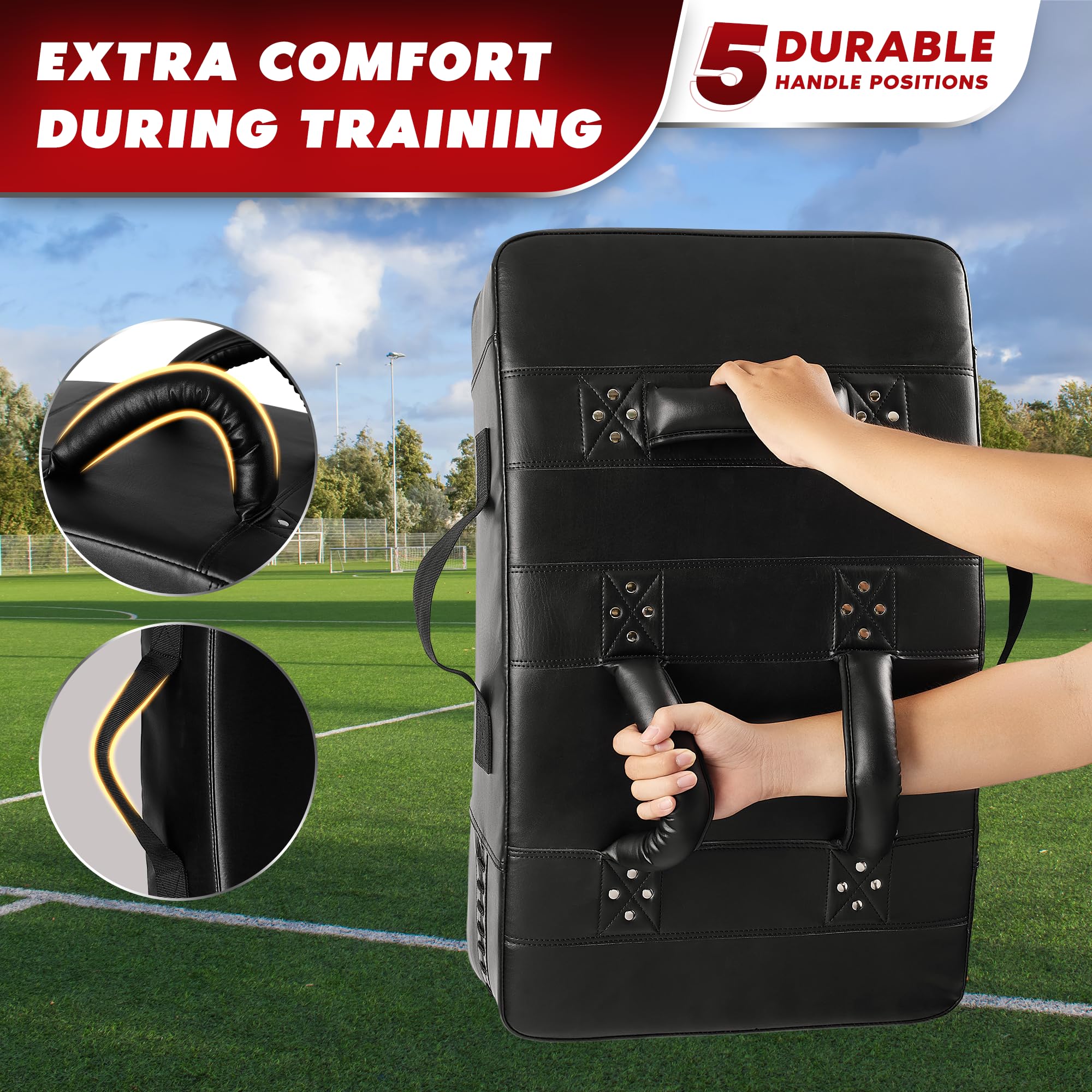 Yes4All blocking pad in use during football drill showing real-world contact benefit