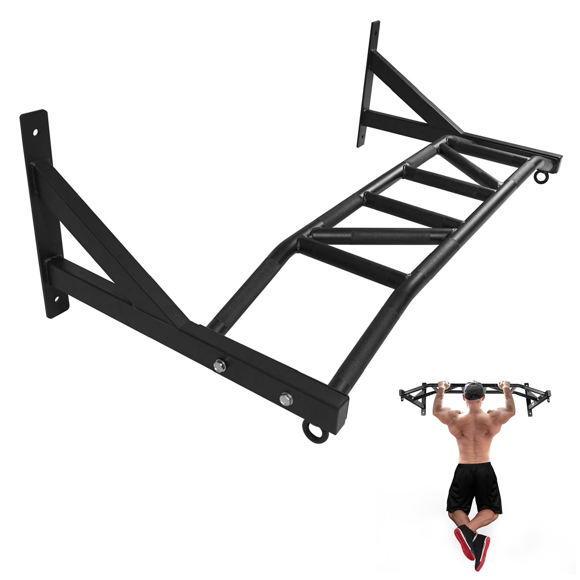 Yes4All pull up bar front view showing sturdy steel frame and multiple grips for versatility