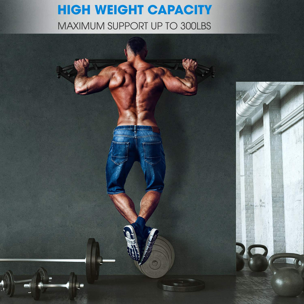 Yes4All pull up bar in a home gym lifestyle setting offering space-saving strength training benefits