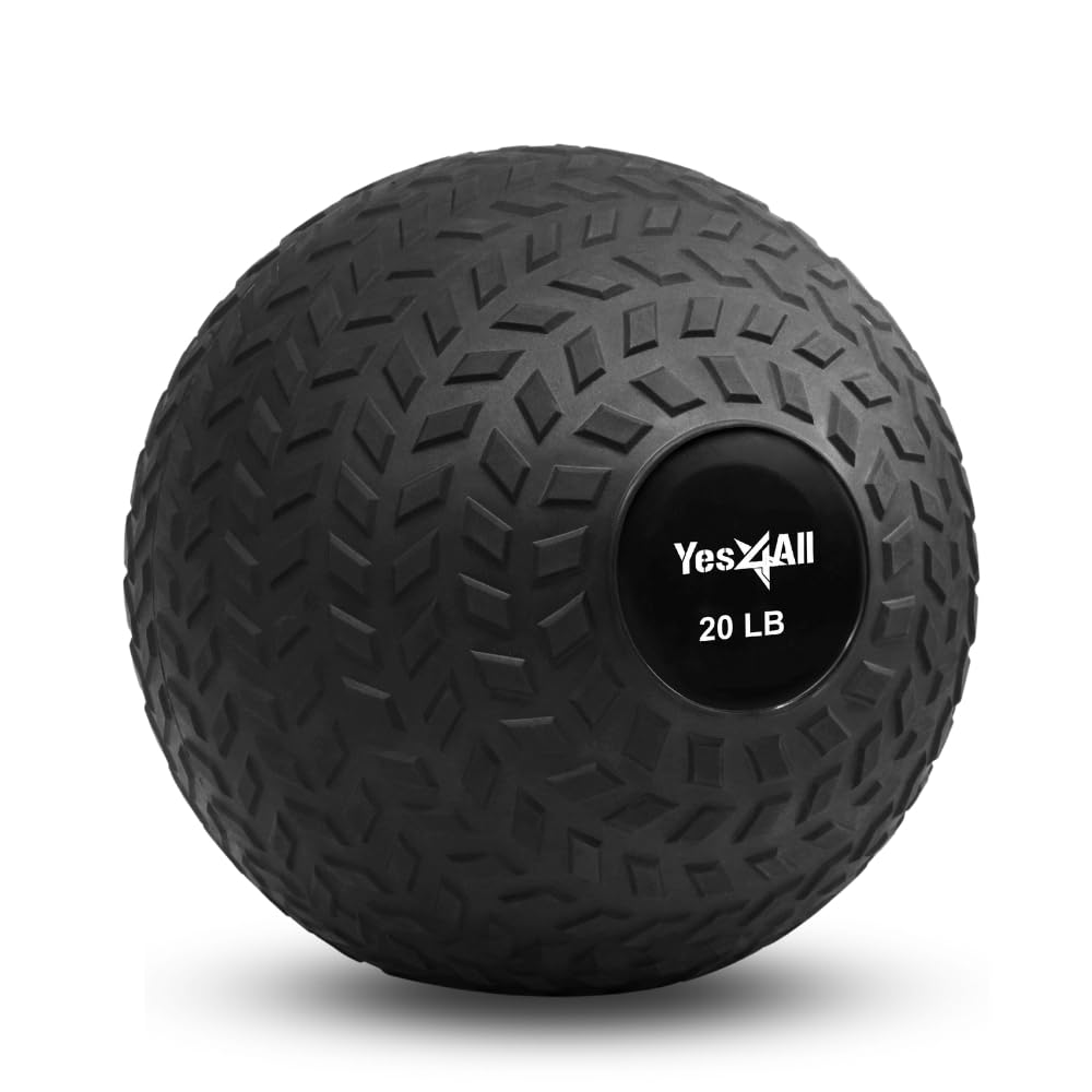 Yes4All front view of slam ball showing compact shape and clear branding benefit durable training