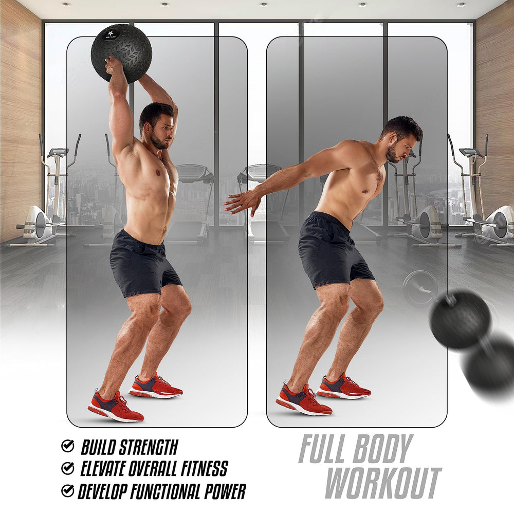 Yes4All slam balls stacked in gym storage showcasing compact, space-saving convenience