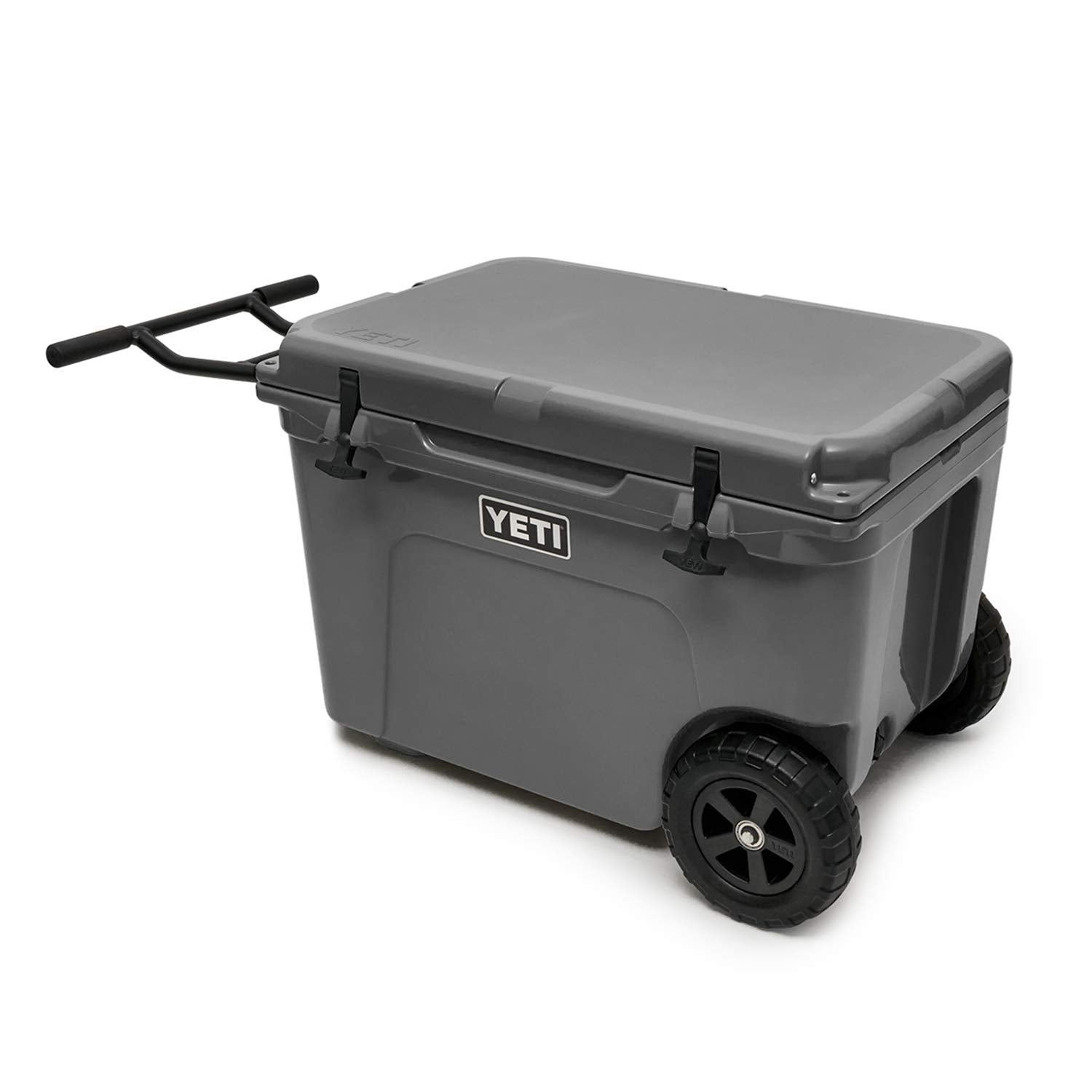 Close-up of NeverFlat wheel on YETI Tundra Haul demonstrating puncture-resistant mobility