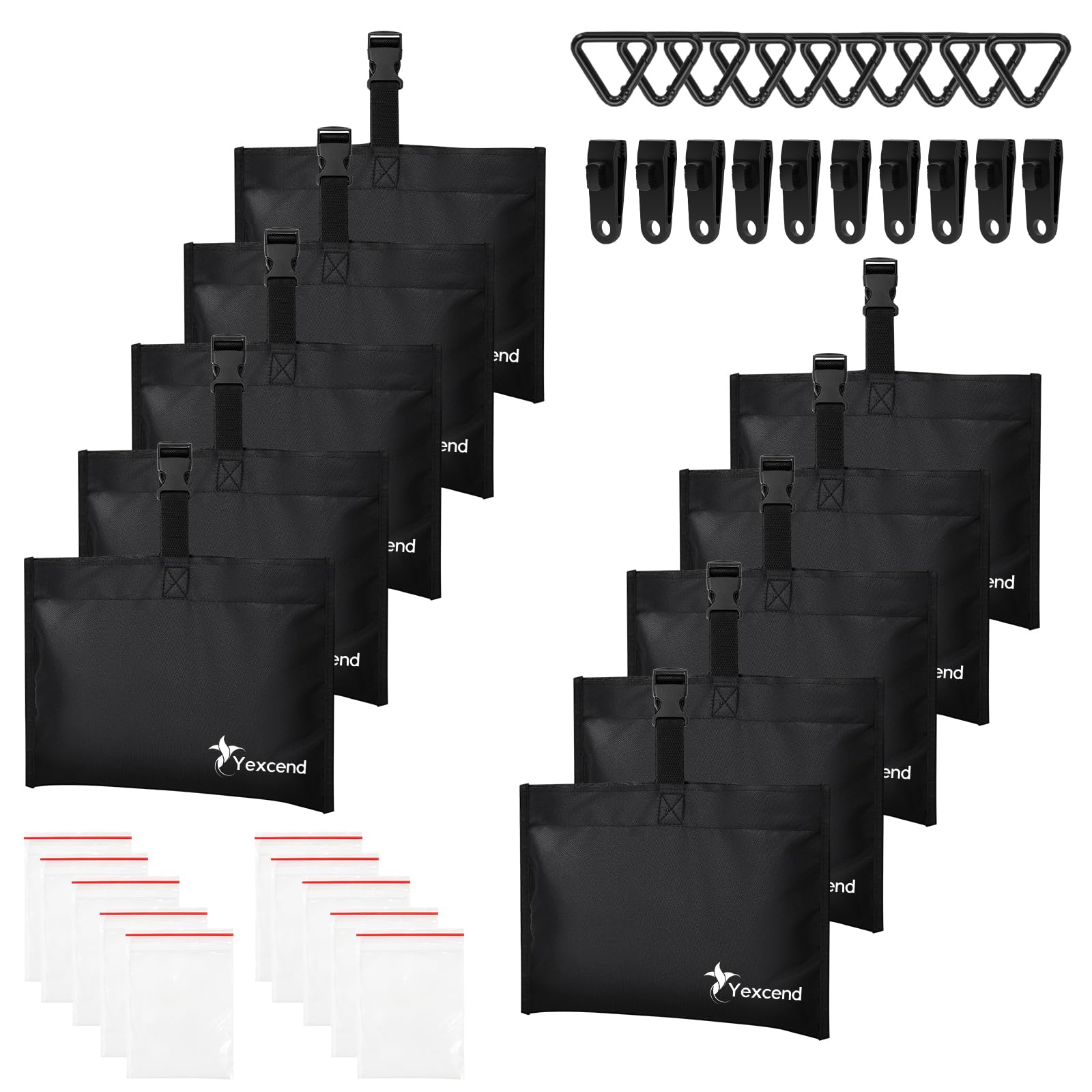 Yexcend front view of ten sandbags securing a boat cover for stability