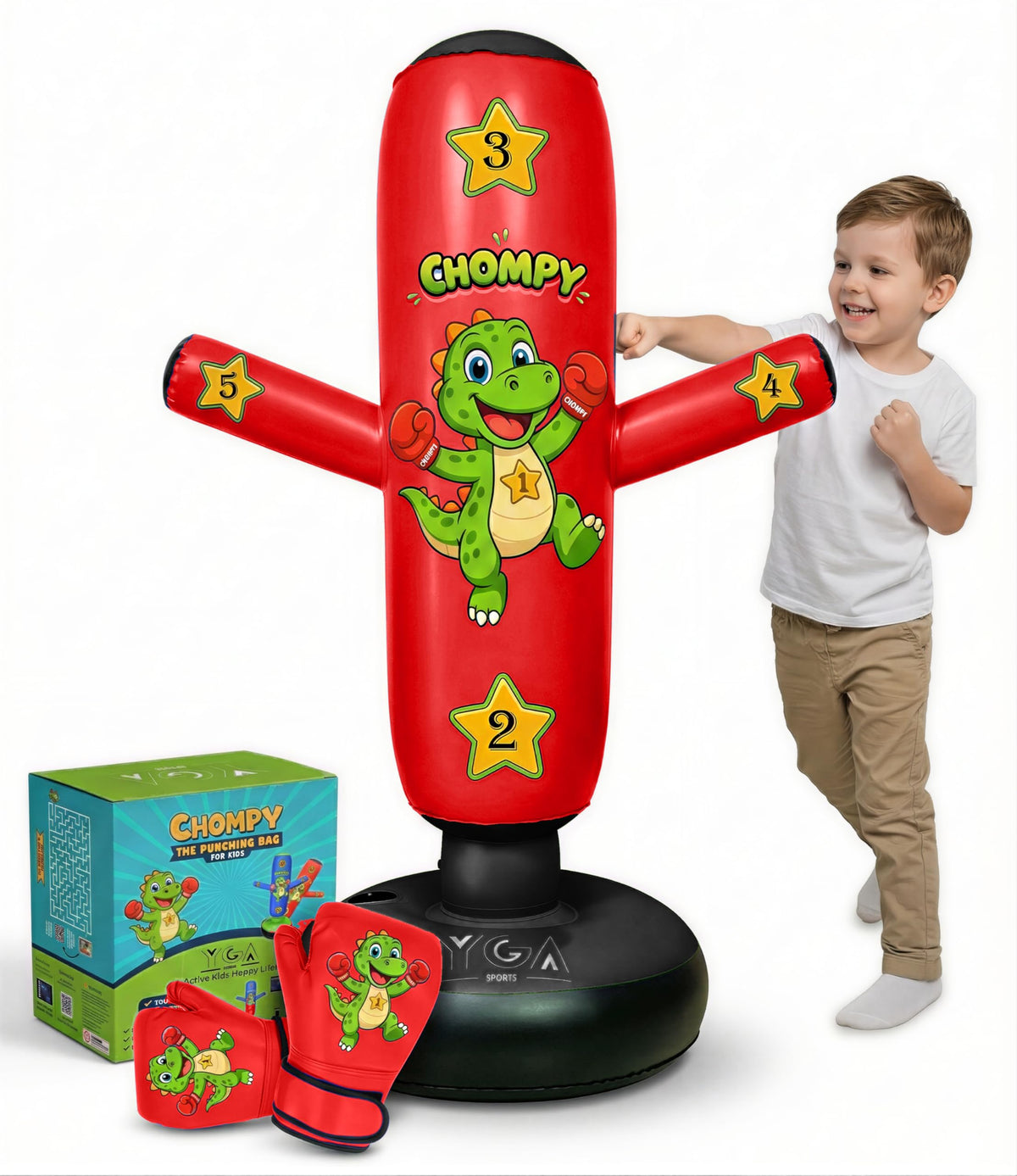 YGA Sports CHOMPY front packaging showing complete kid boxing set ready to gift