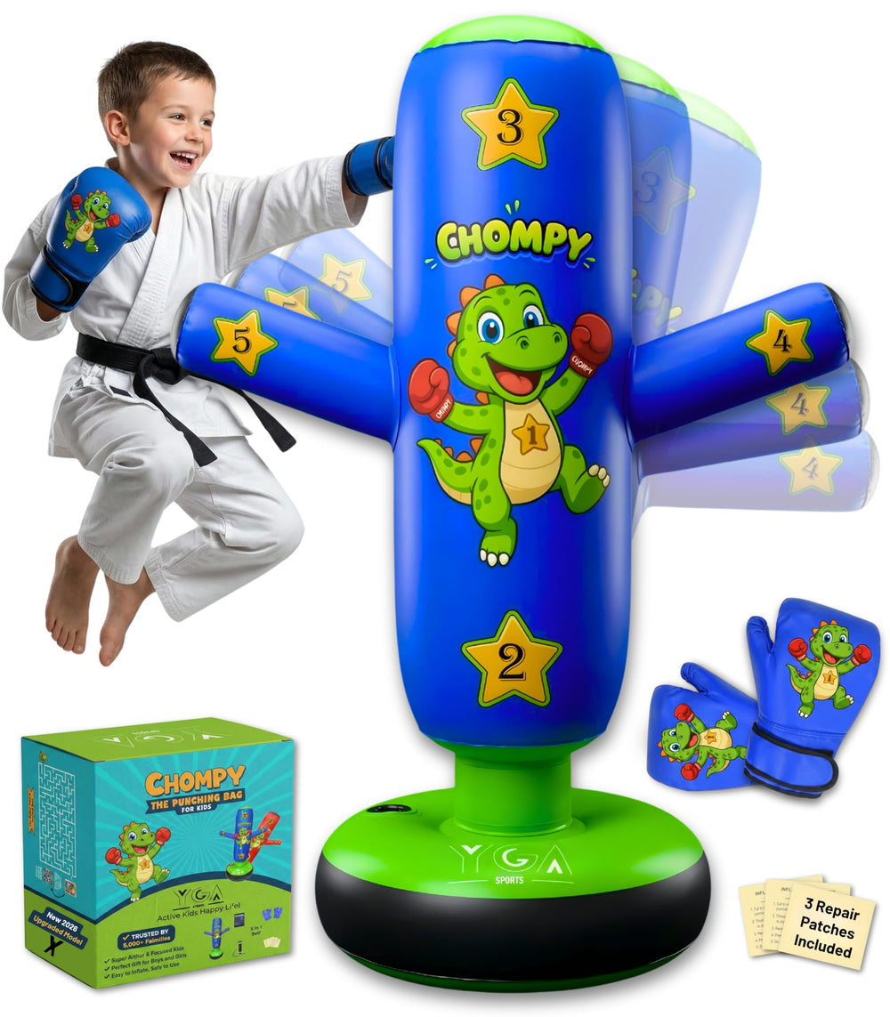 YGA Sports CHOMPY front view showing dinosaur shape and targets for playful practice