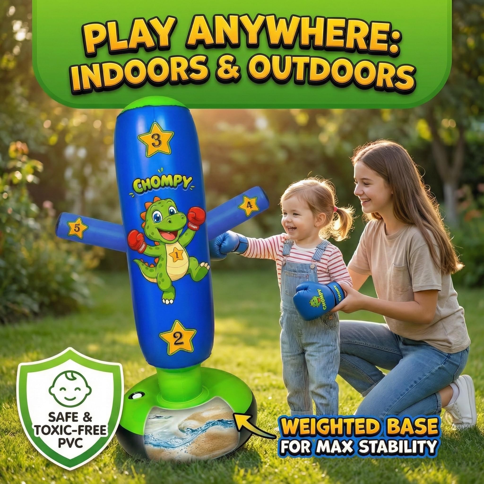 YGA Sports CHOMPY height comparison next to child illustrating 48-inch scale