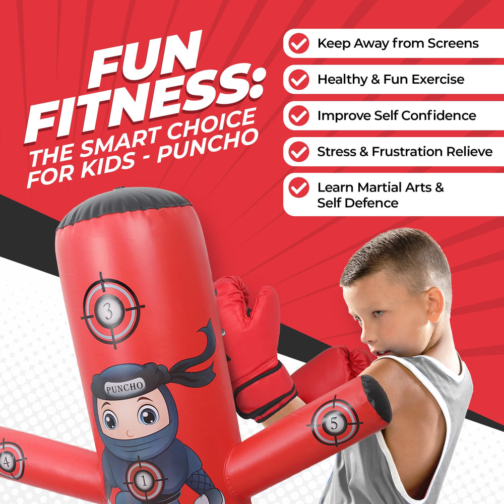 YGA Sports child striking bag in backyard showing active play benefit