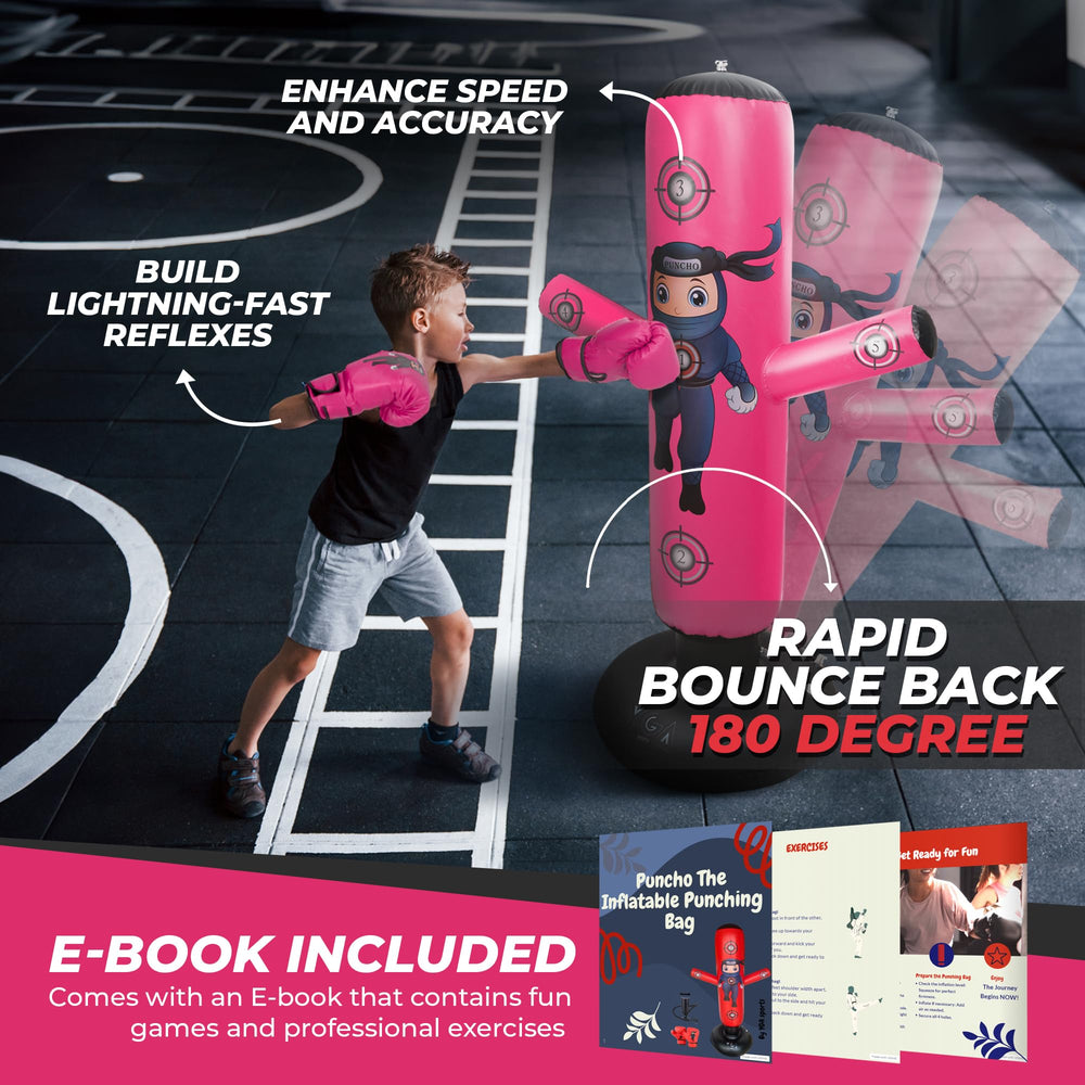 YGA Sports PUNCHO child striking bag in action encouraging coordination and energy burn