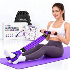 YHFAMIL front view of pedal resistance band kit for portable workouts