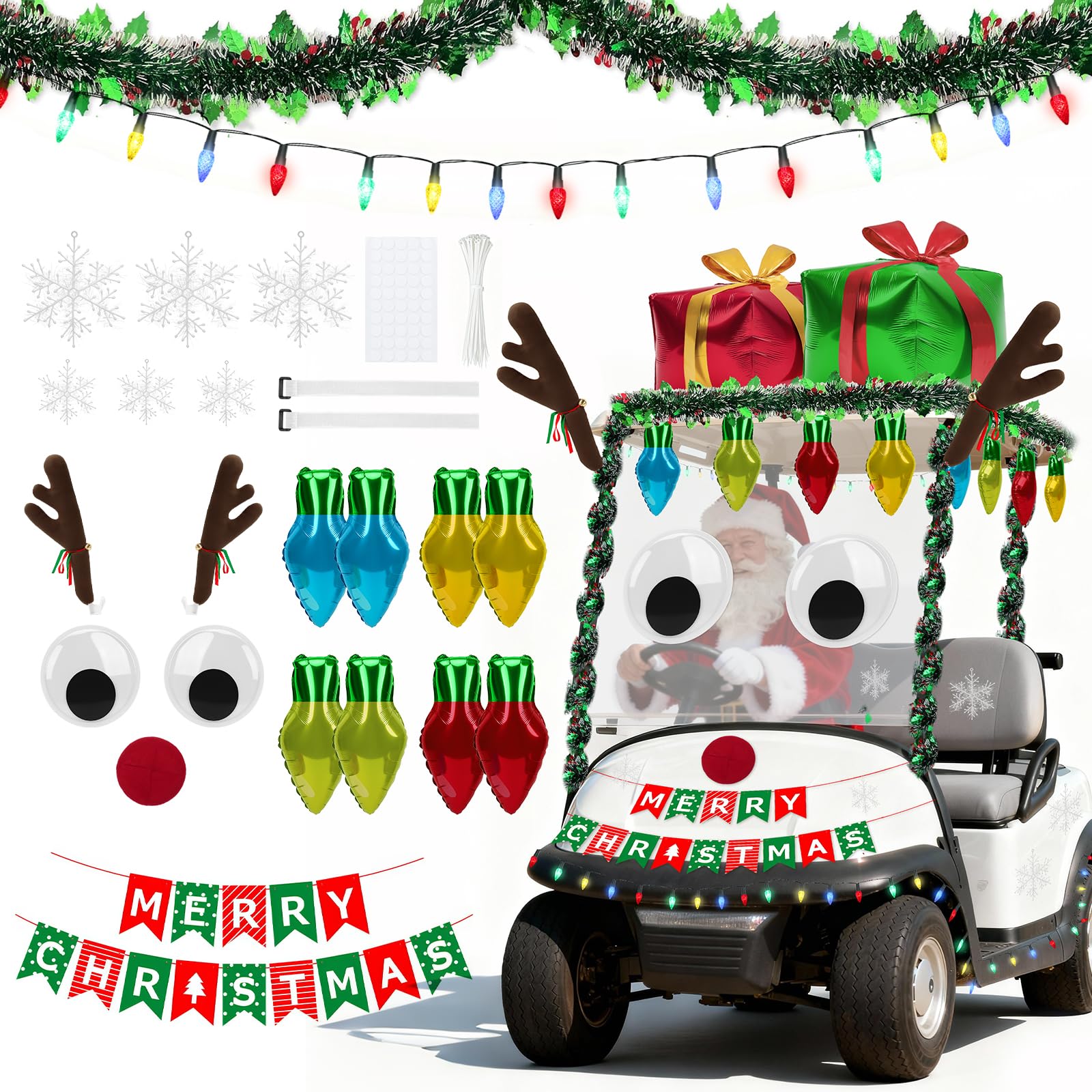YIBOBO reindeer antlers front view showing secure fit and festive impact