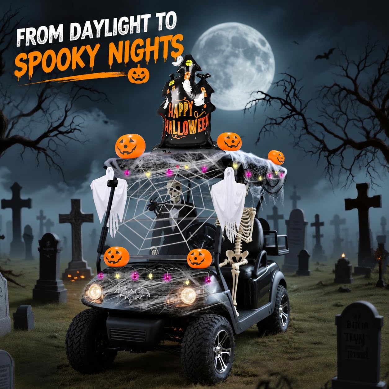 YIBOBO string lights lit on cart providing glow and nighttime visibility