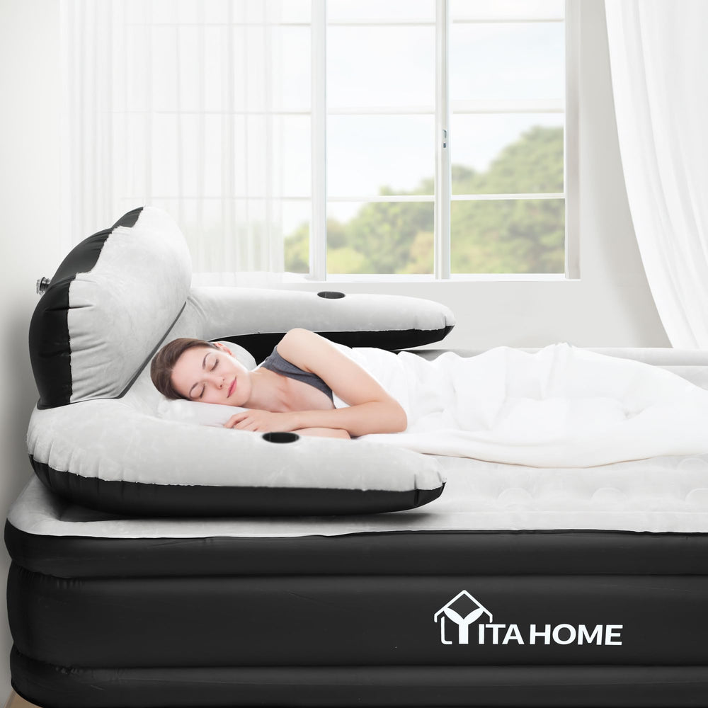 YITAHOME headboard attached with visible cup holders for bedside convenience