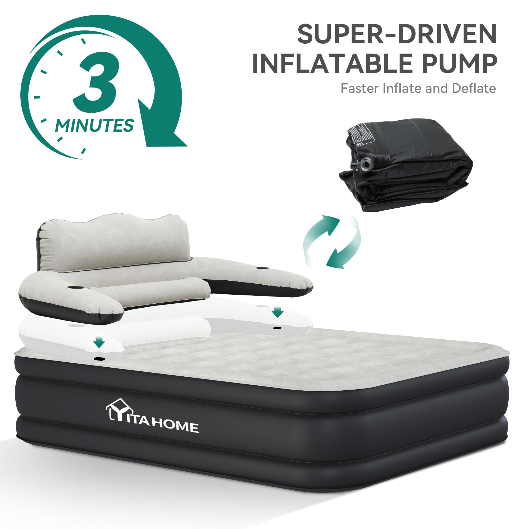YITAHOME side profile highlighting 18-inch height for mattress-level convenience